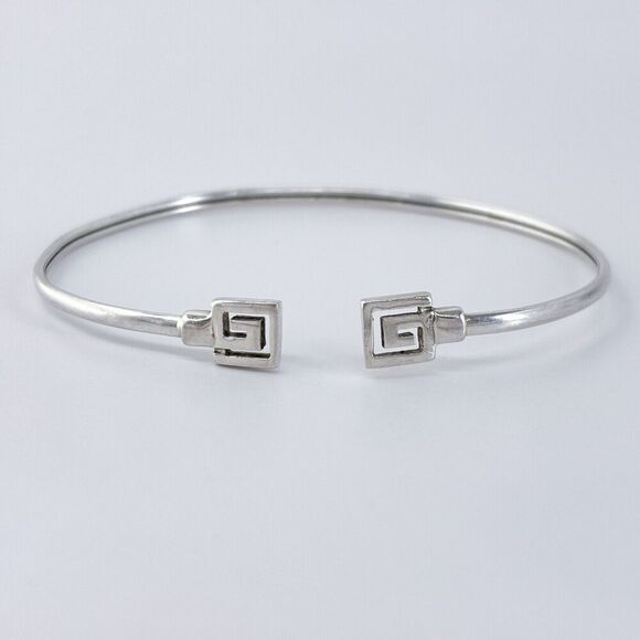 Elegant Sterling Silver Greek Key Bangle Bracelet (Unisex) - Picture 2 of 8